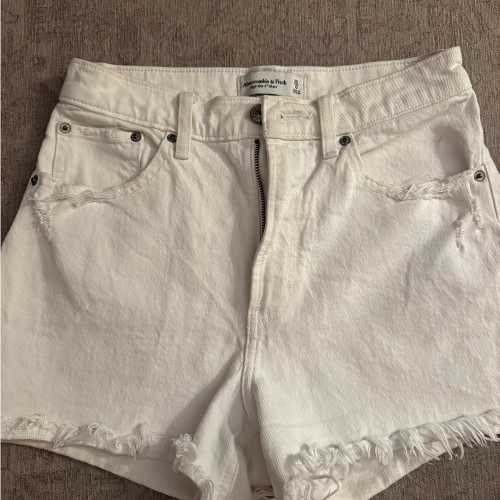 Abercrombie & Fitch White Distressed Denim Jean Shorts